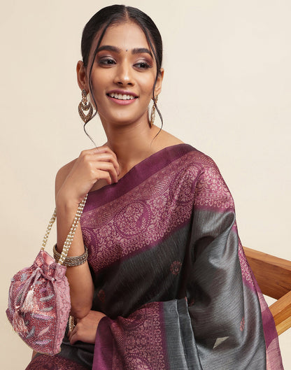 Grey Silk Digital Printed Saree