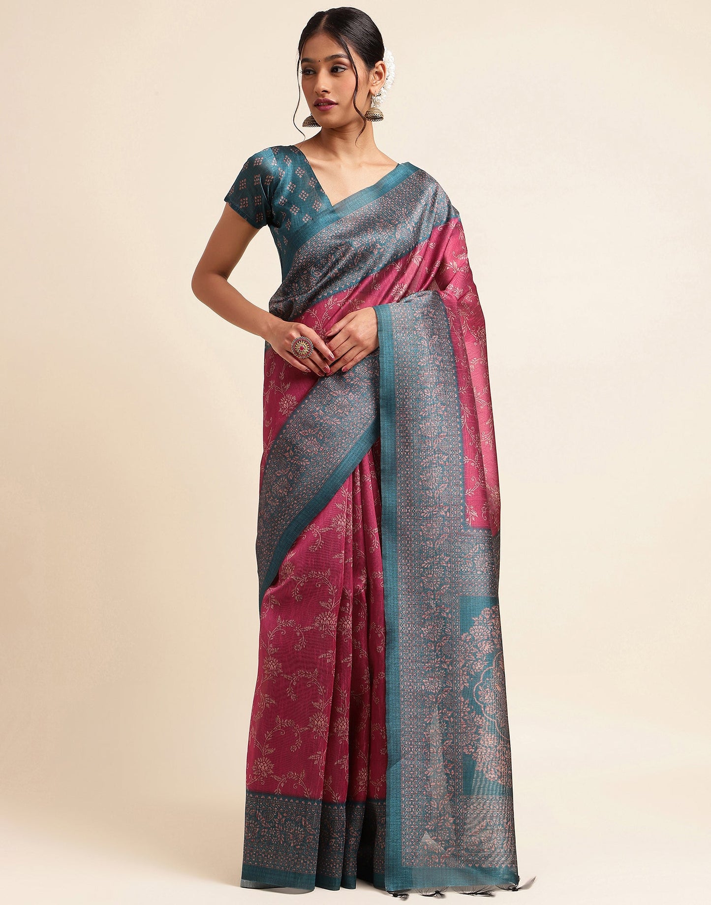Pink Silk Digital Printed Saree