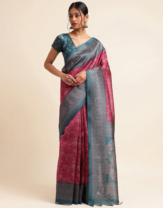 Pink Silk Digital Printed Saree