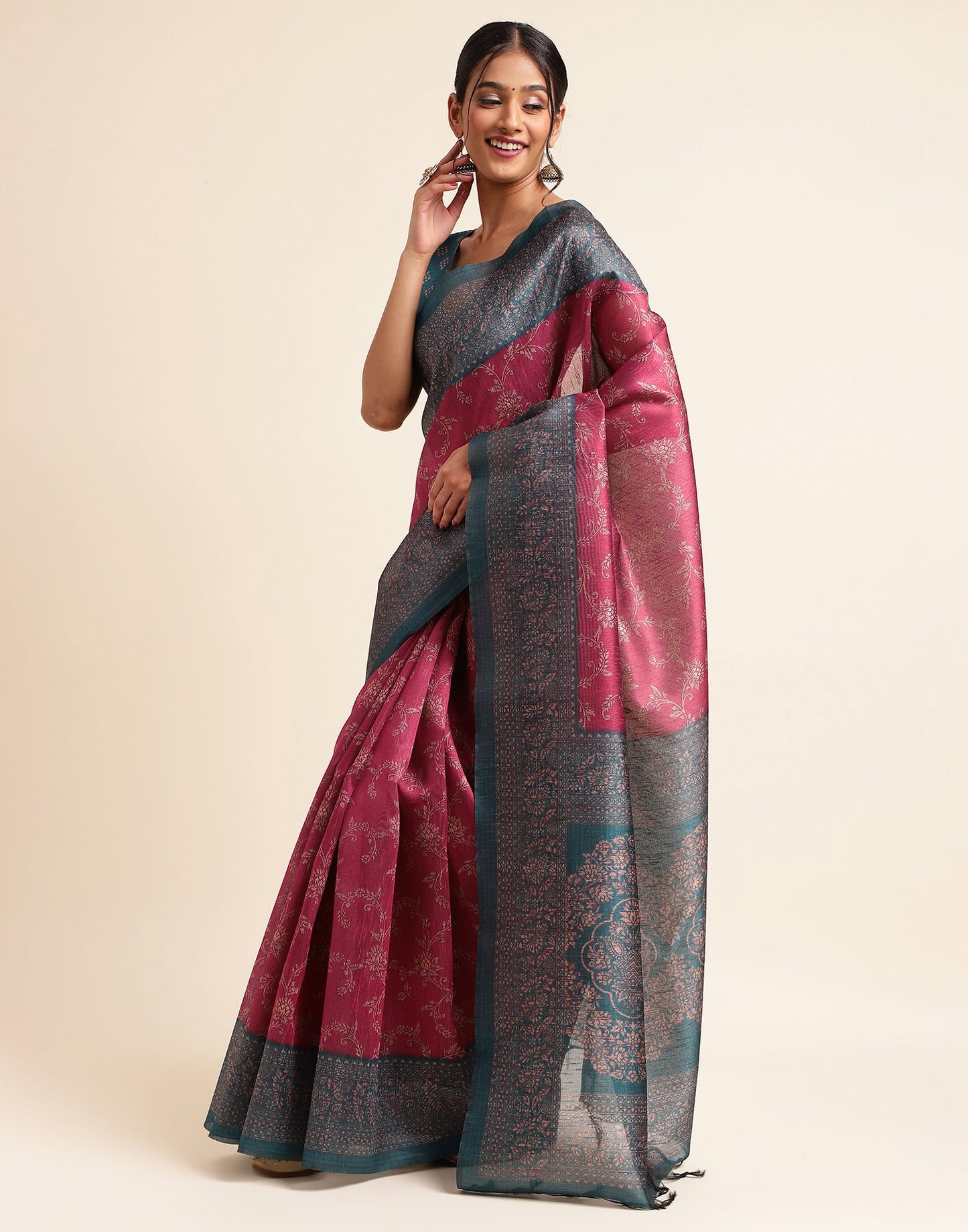 Pink Silk Digital Printed Saree