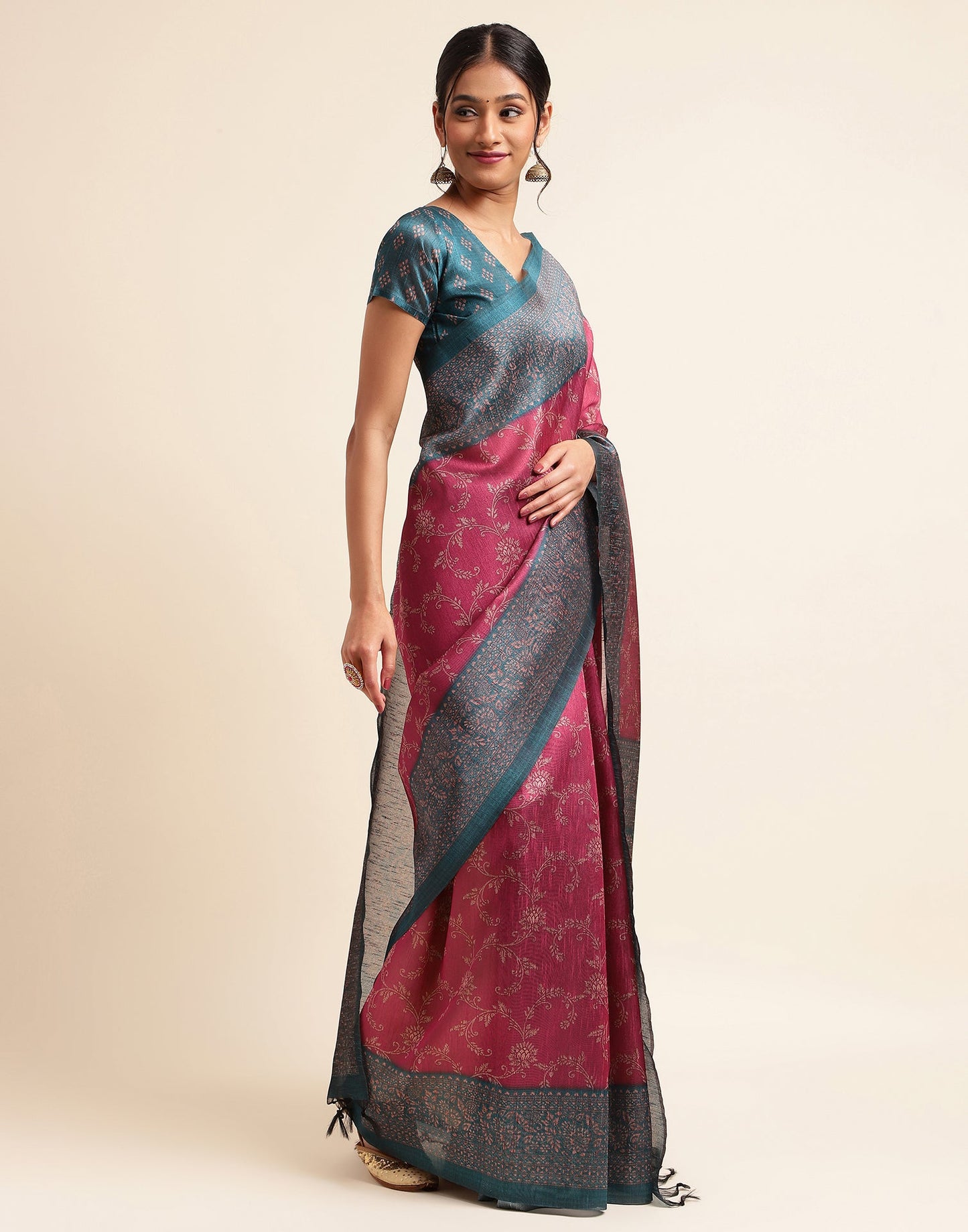 Pink Silk Digital Printed Saree