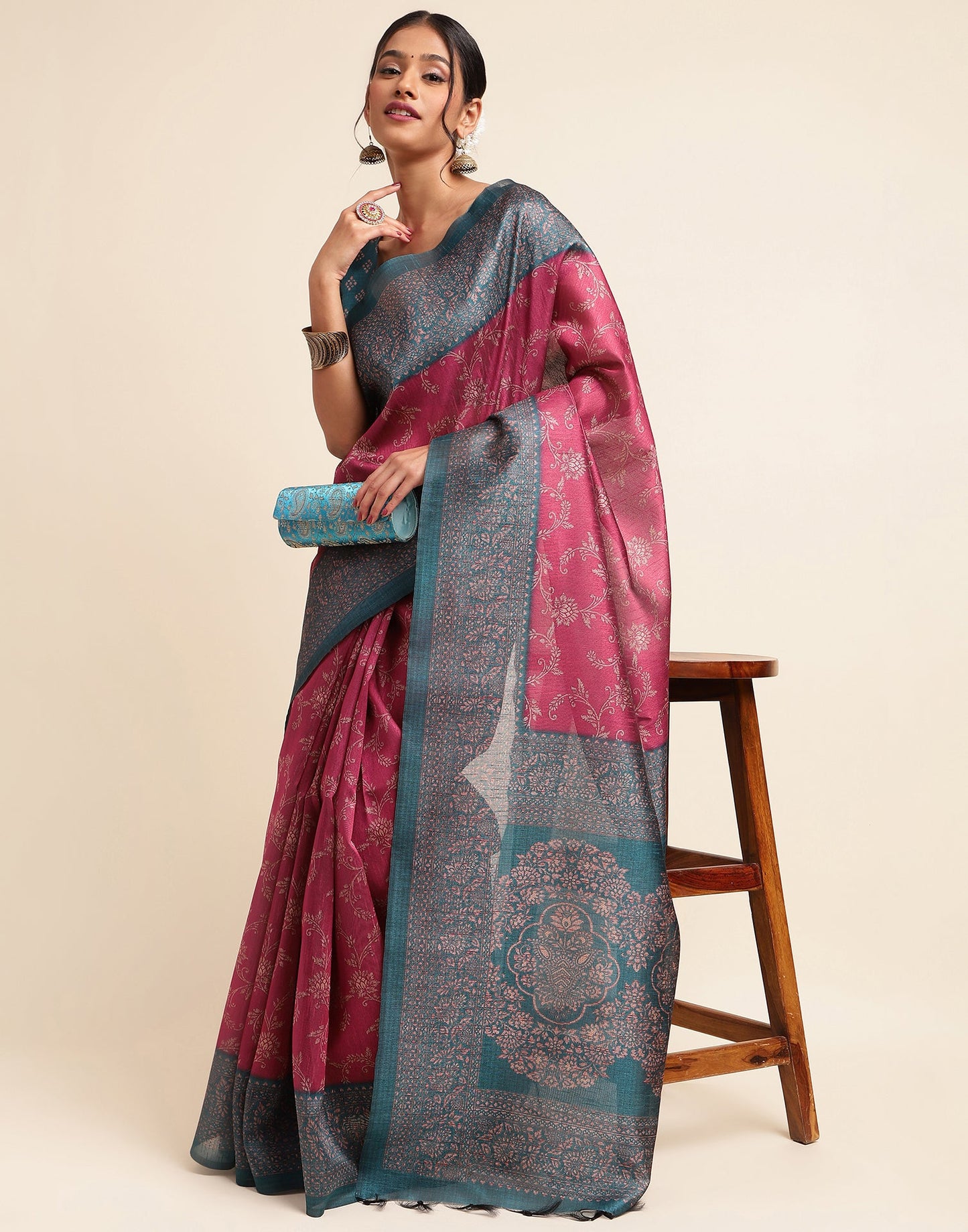 Pink Silk Digital Printed Saree
