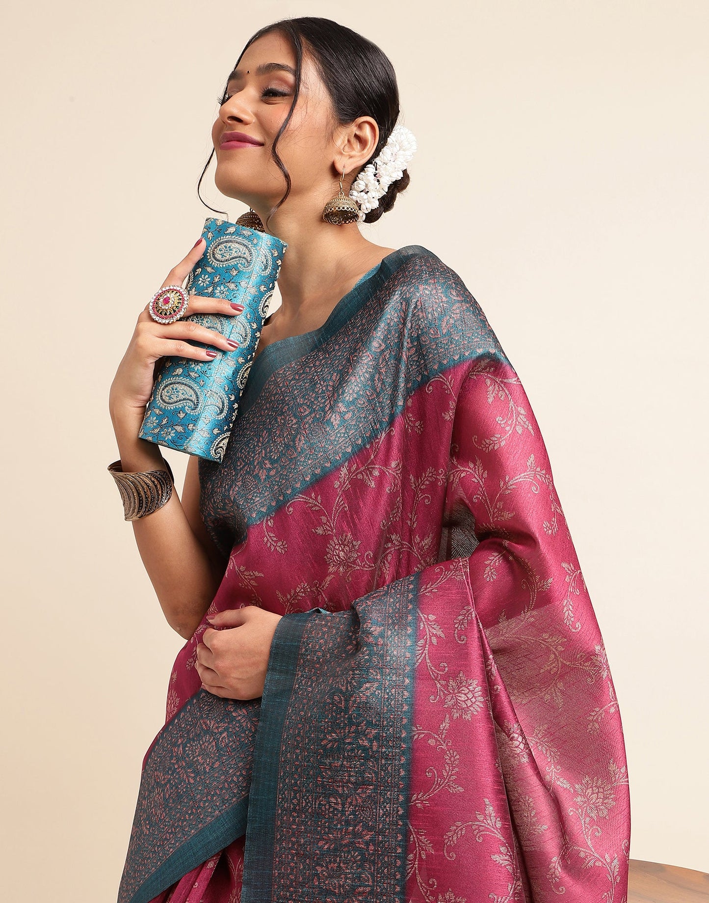 Pink Silk Digital Printed Saree