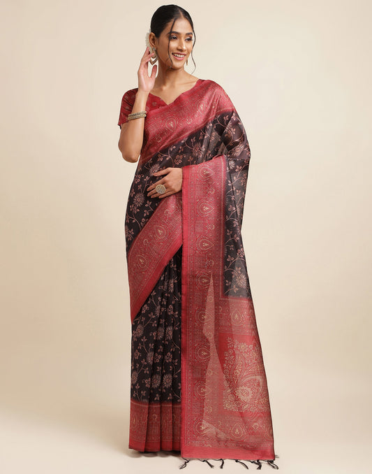 Black Silk Digital Printed Saree