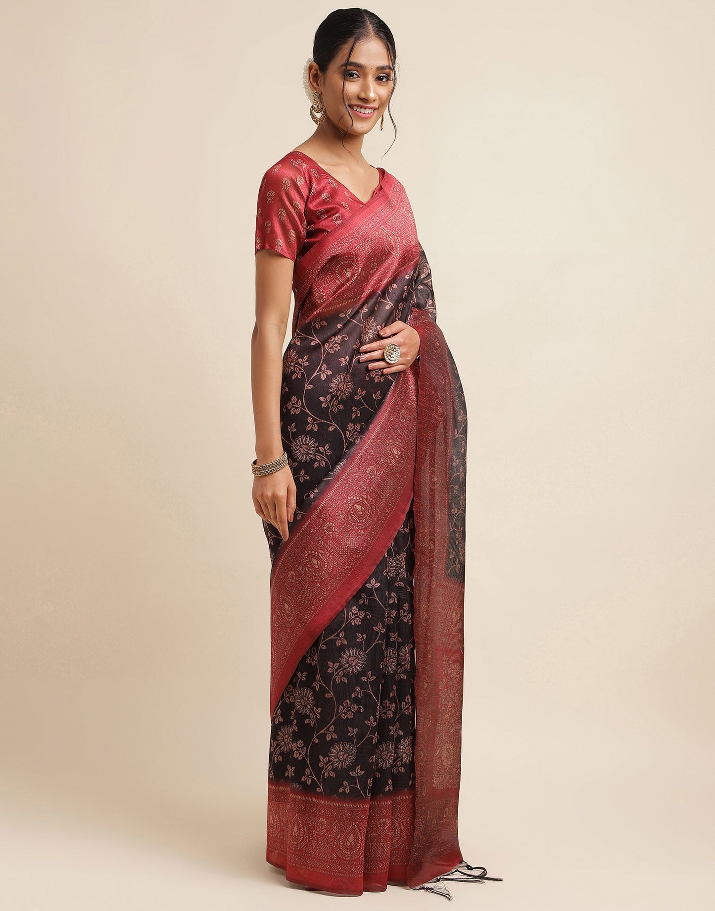 Black Silk Digital Printed Saree