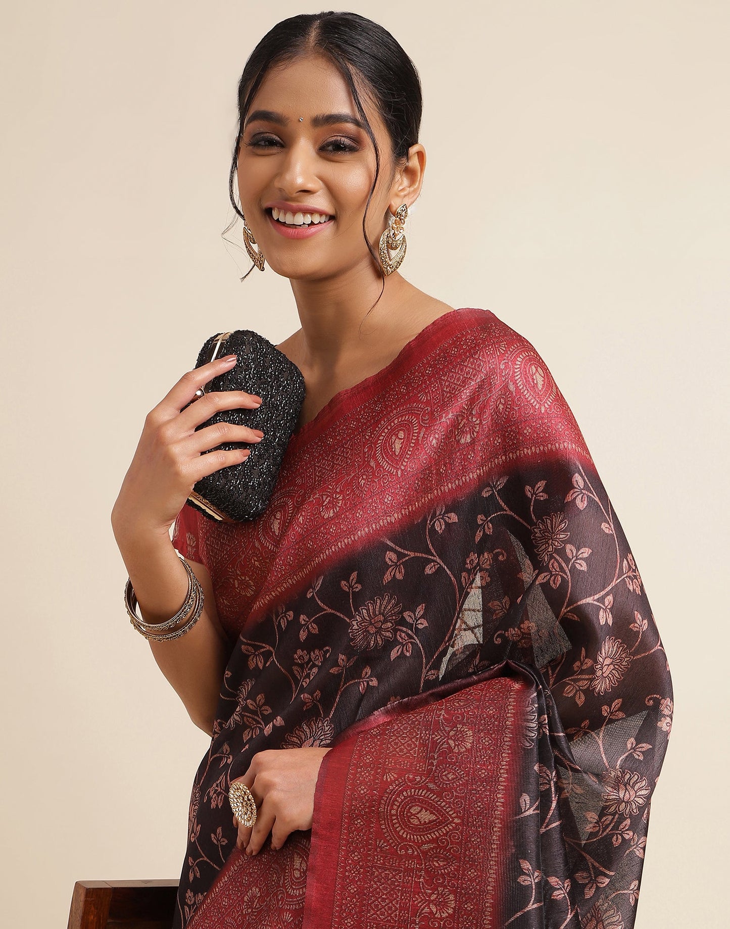Black Silk Digital Printed Saree
