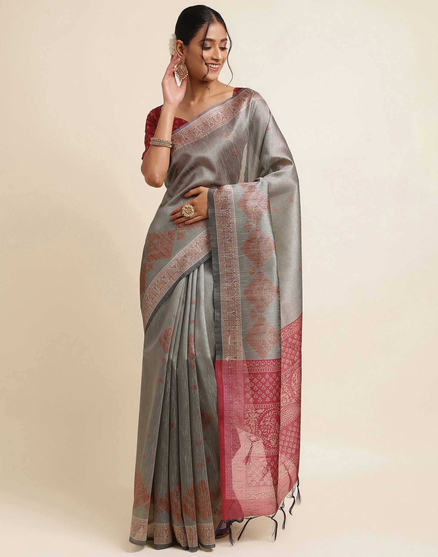 Grey Silk Digital Printed Saree
