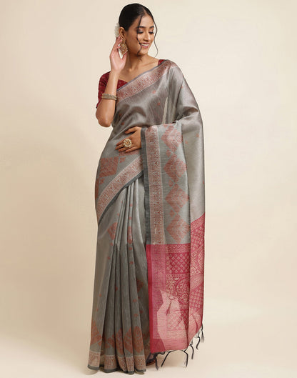 Grey Silk Digital Printed Saree