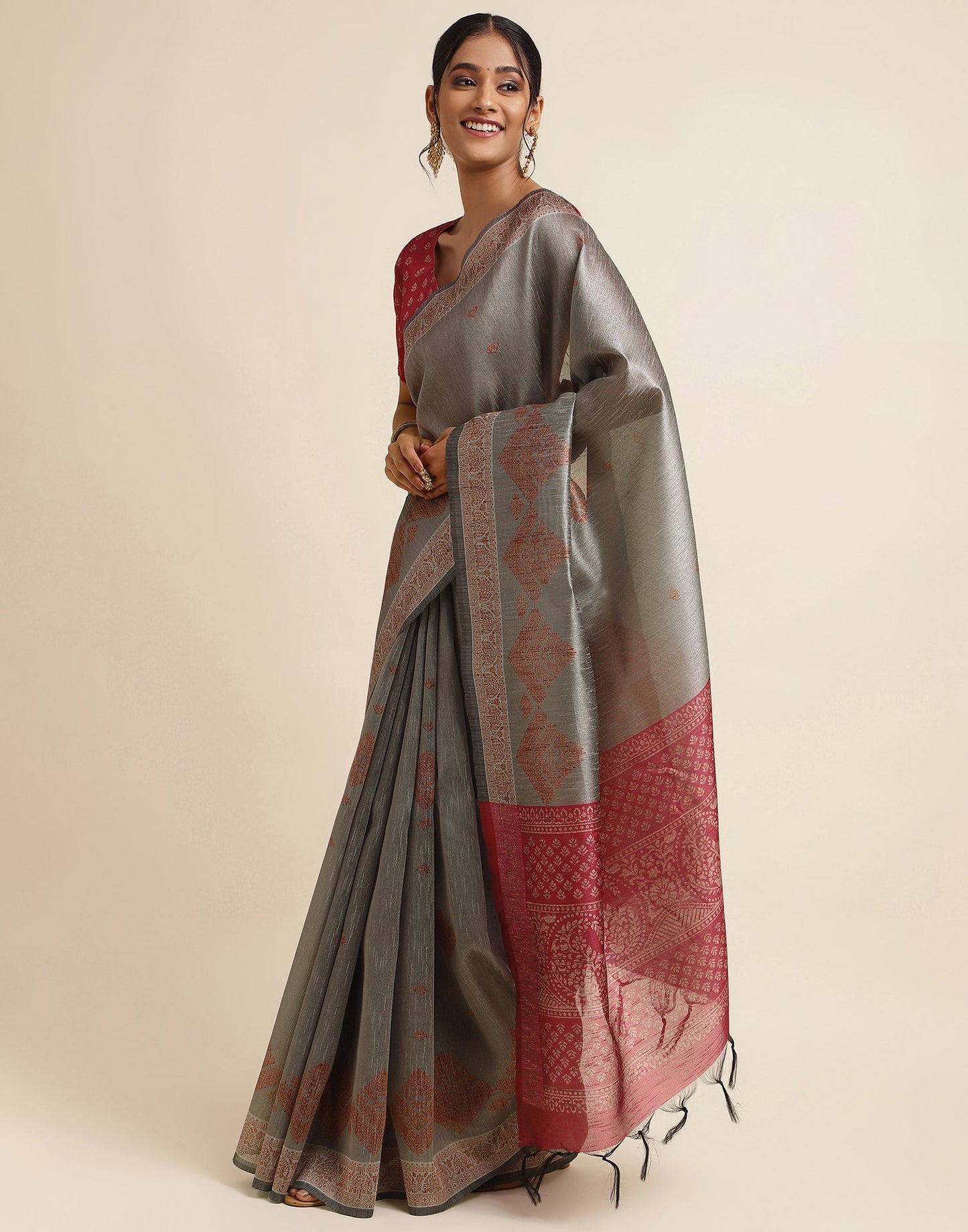 Grey Silk Digital Printed Saree