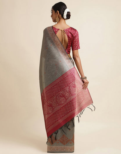 Grey Silk Digital Printed Saree