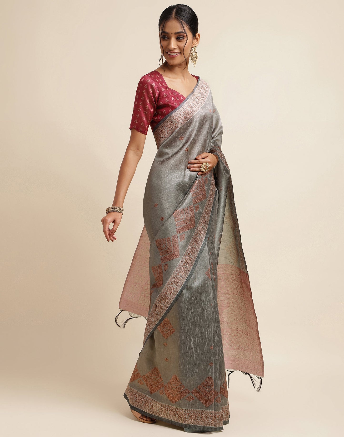 Grey Silk Digital Printed Saree