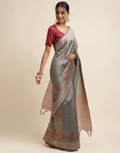 Grey Silk Digital Printed Saree