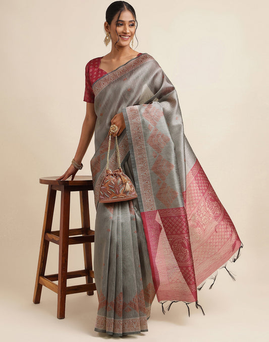 Grey Silk Digital Printed Saree