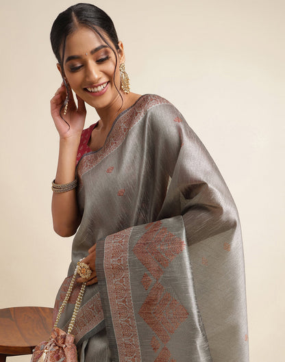 Grey Silk Digital Printed Saree