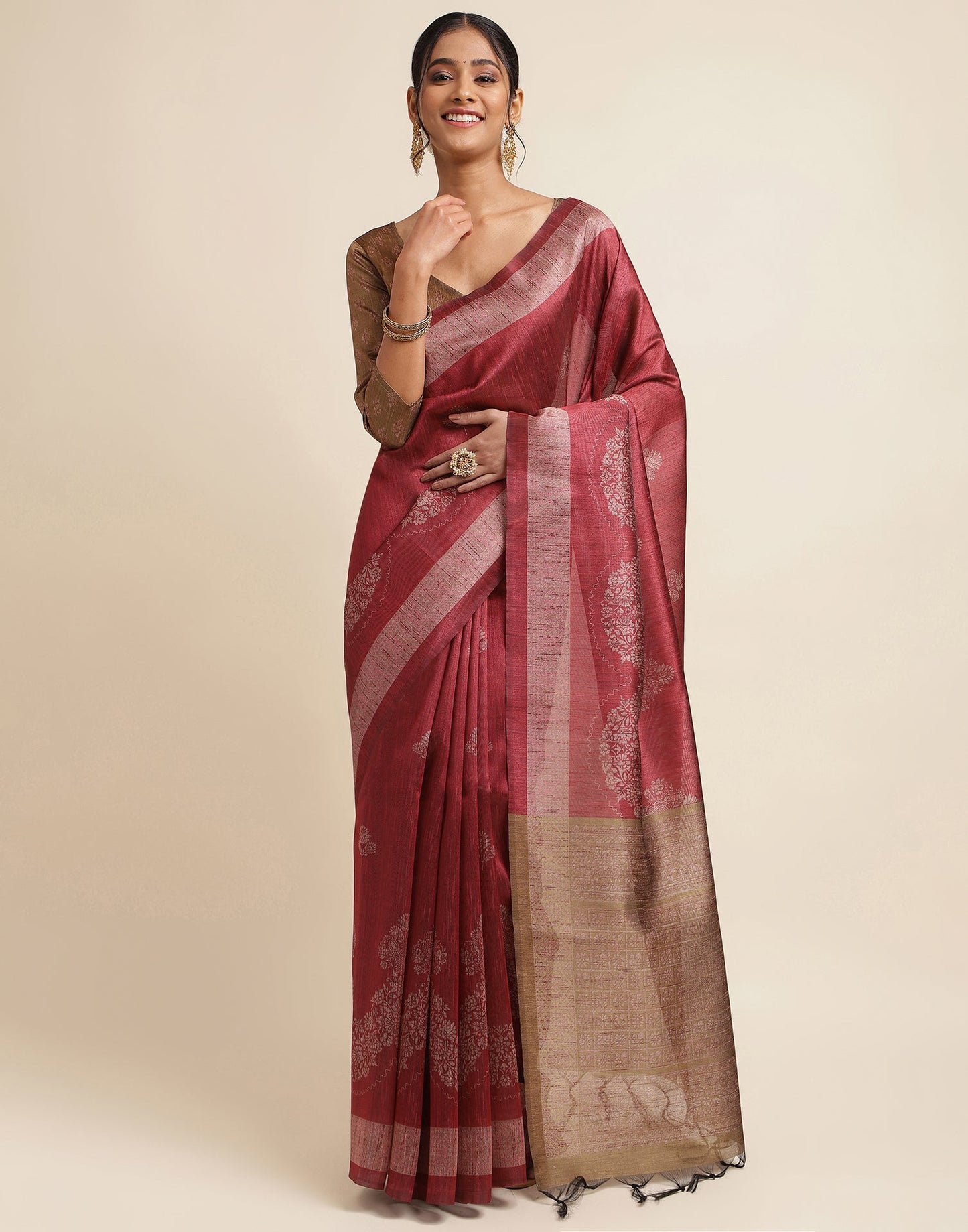 Maroon Silk Digital Printed Saree