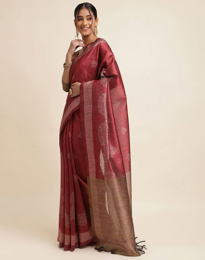 Maroon Silk Digital Printed Saree