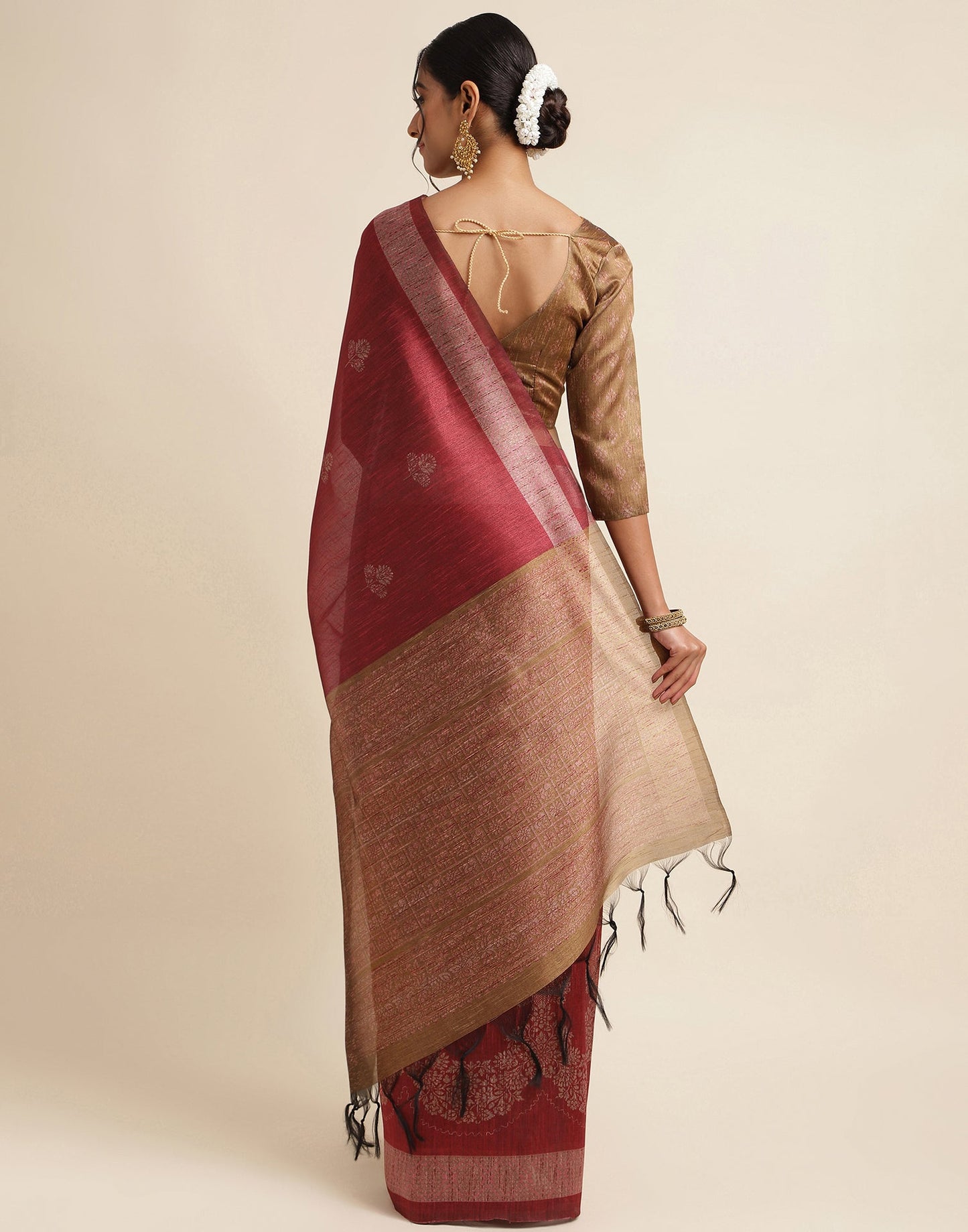 Maroon Silk Digital Printed Saree