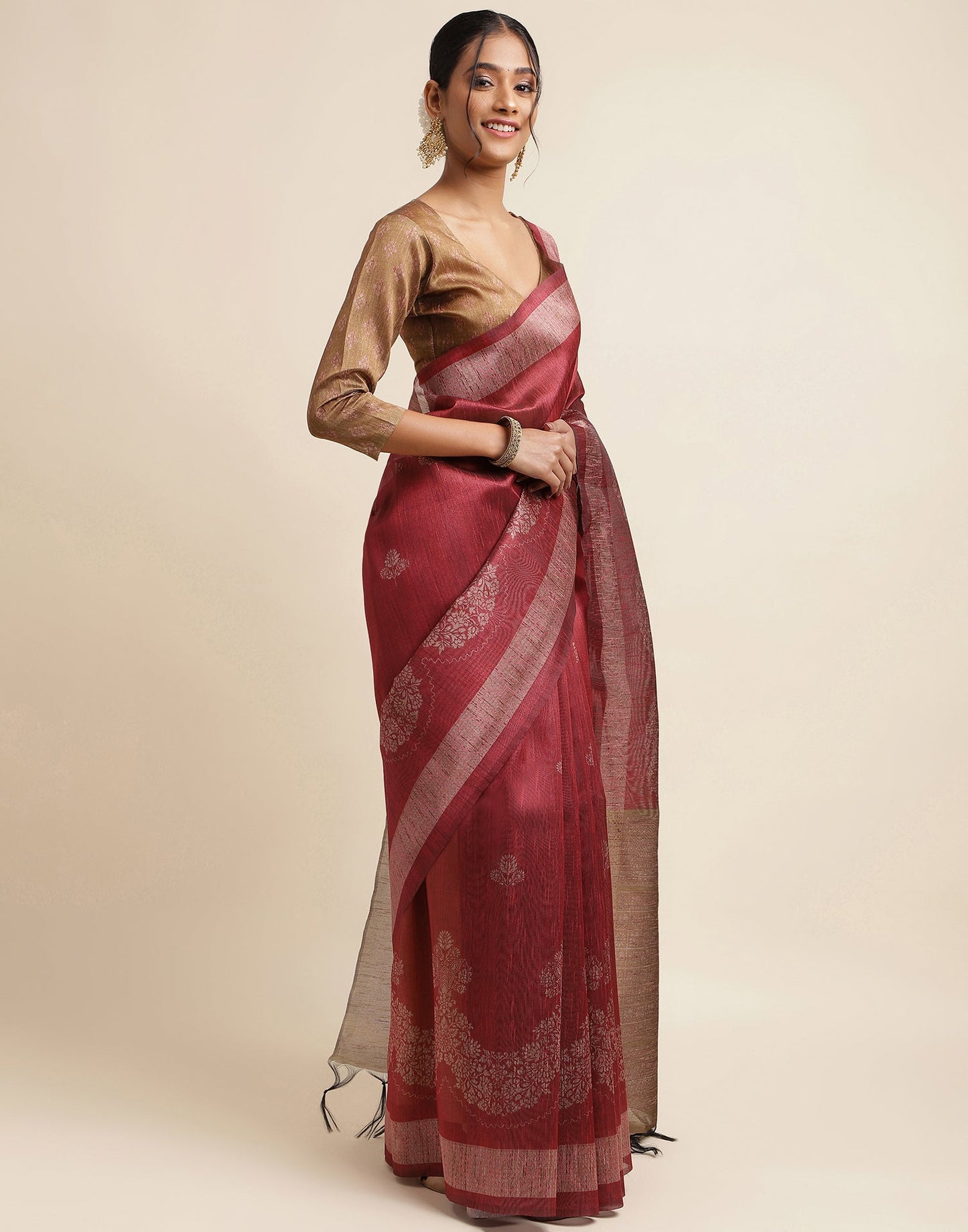 Maroon Silk Digital Printed Saree