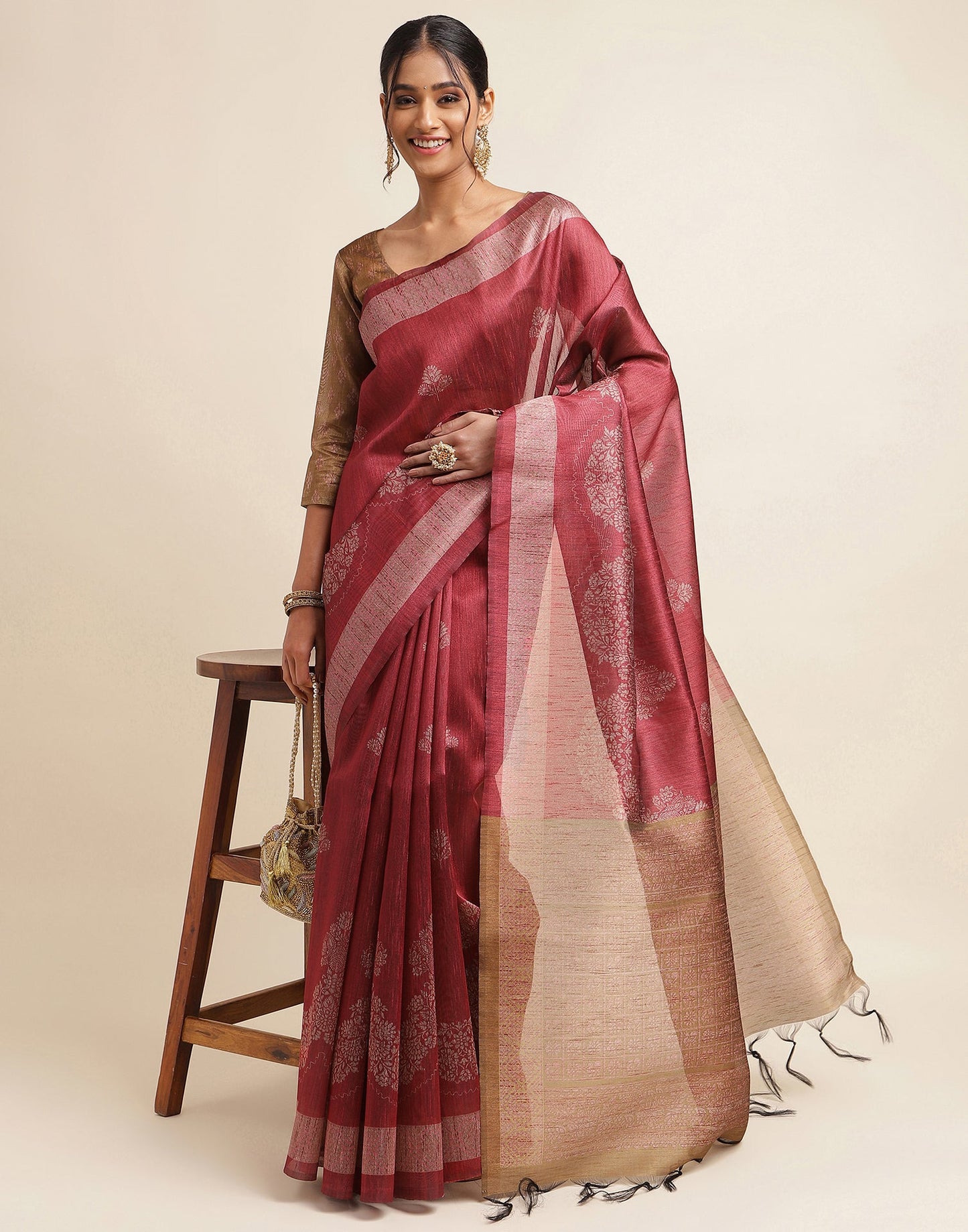 Maroon Silk Digital Printed Saree