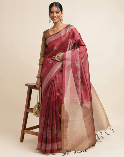 Maroon Silk Digital Printed Saree
