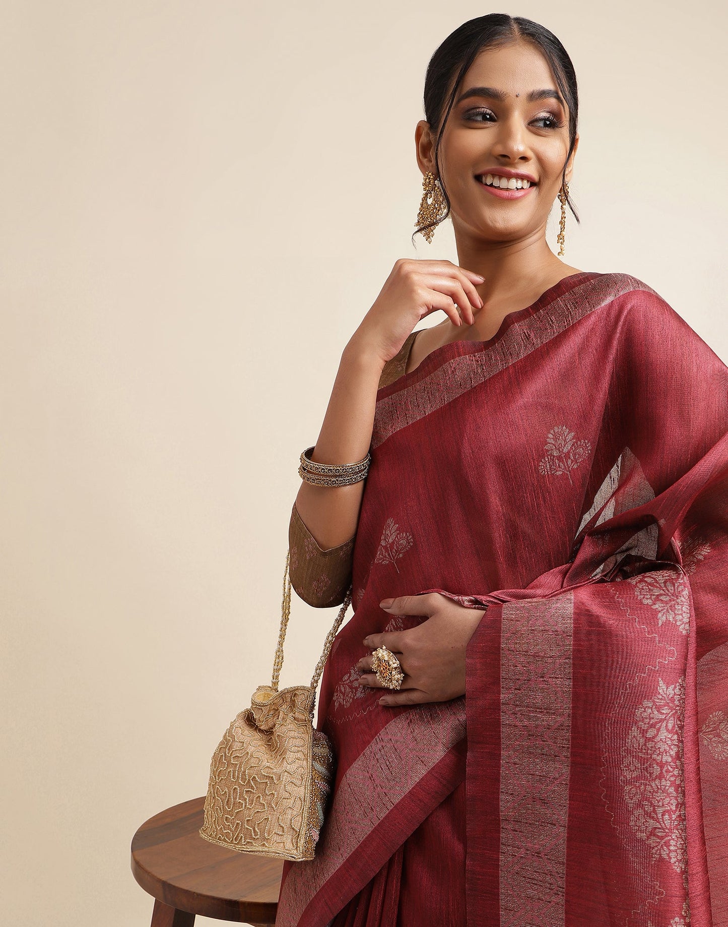 Maroon Silk Digital Printed Saree