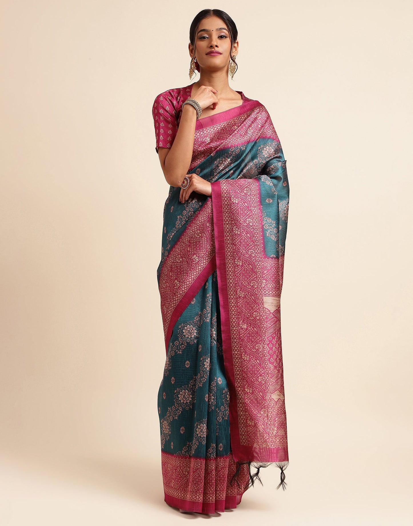 Green Silk Digital Printed Saree