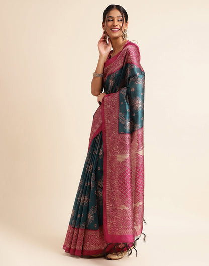 Green Silk Digital Printed Saree