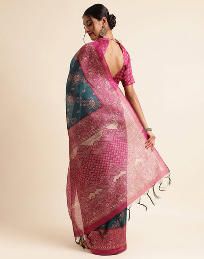 Green Silk Digital Printed Saree