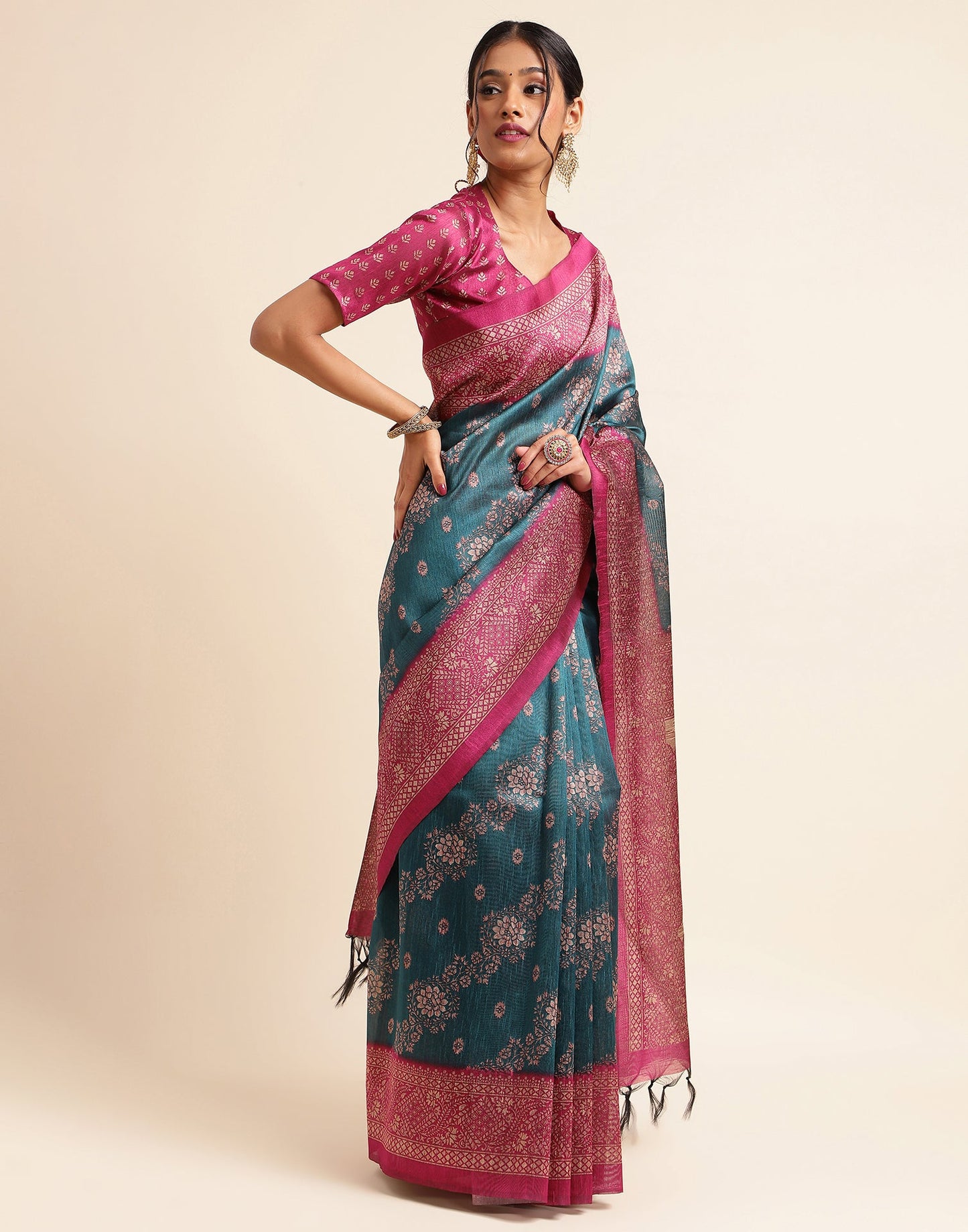 Green Silk Digital Printed Saree