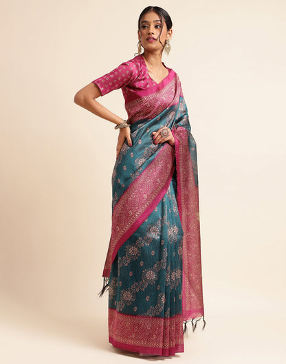 Green Silk Digital Printed Saree