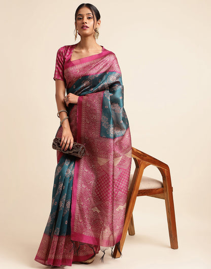 Green Silk Digital Printed Saree