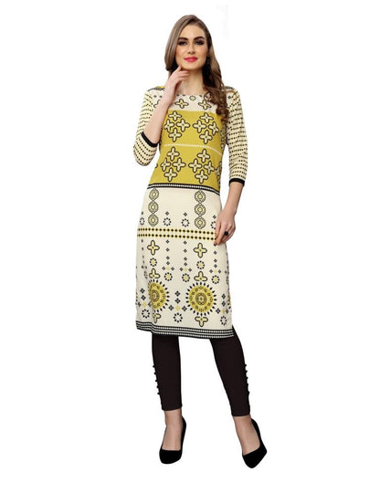 Beige Printed Crepe Kurti | Leemboodi