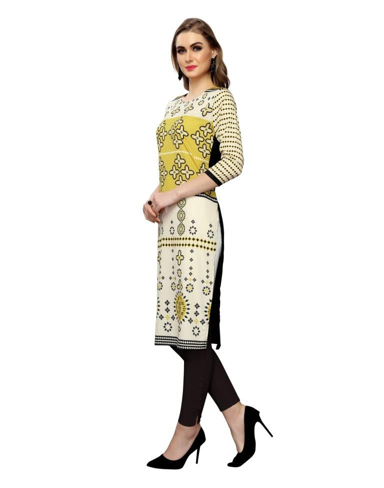 Beige Printed Crepe Kurti | Leemboodi