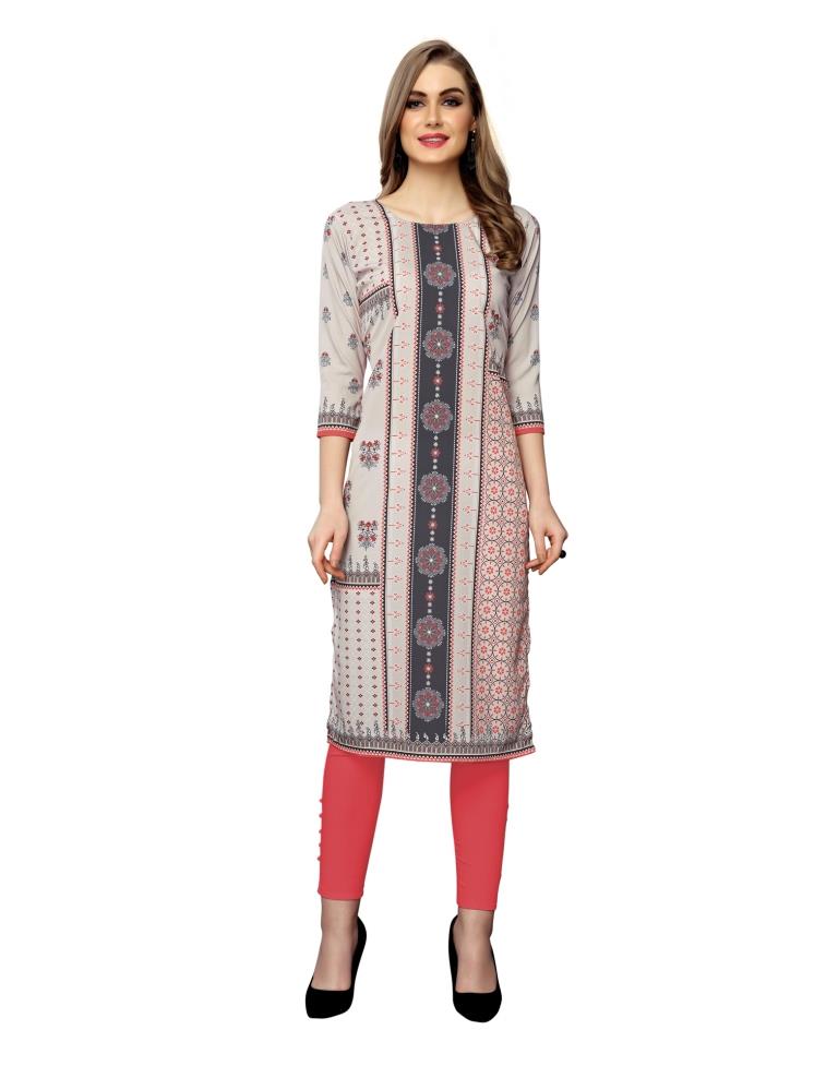 Grey Printed Crepe Kurti | Sudathi