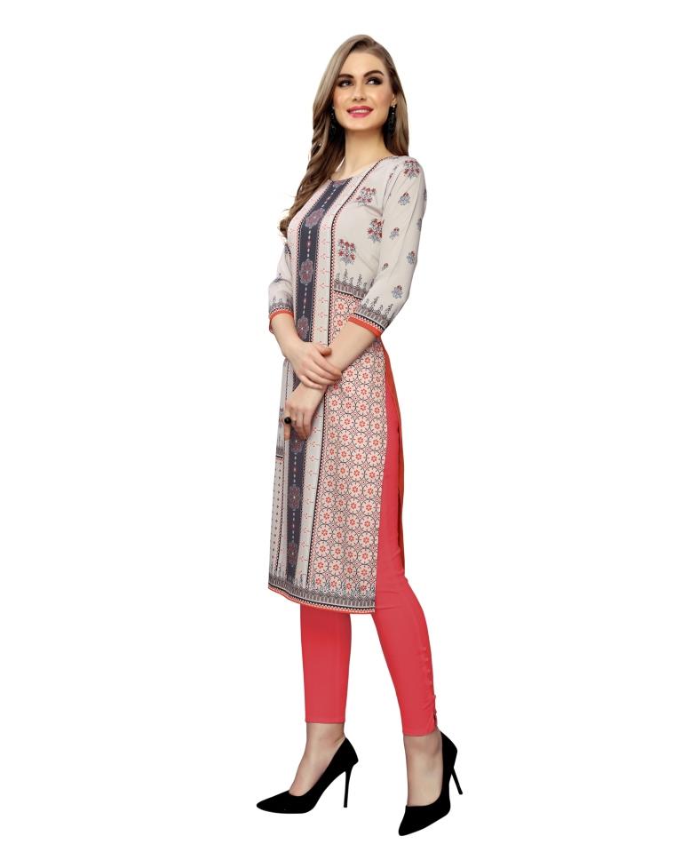 Grey Printed Crepe Kurti | Sudathi