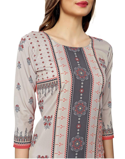 Grey Printed Crepe Kurti | Sudathi