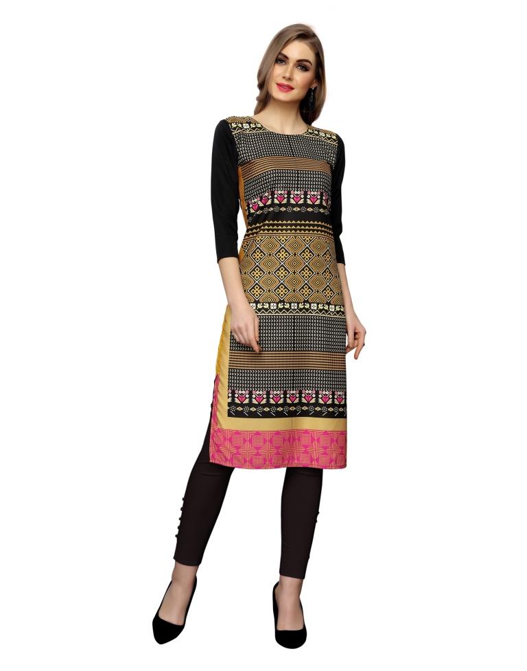 Black Printed Crepe Kurti | Sudathi