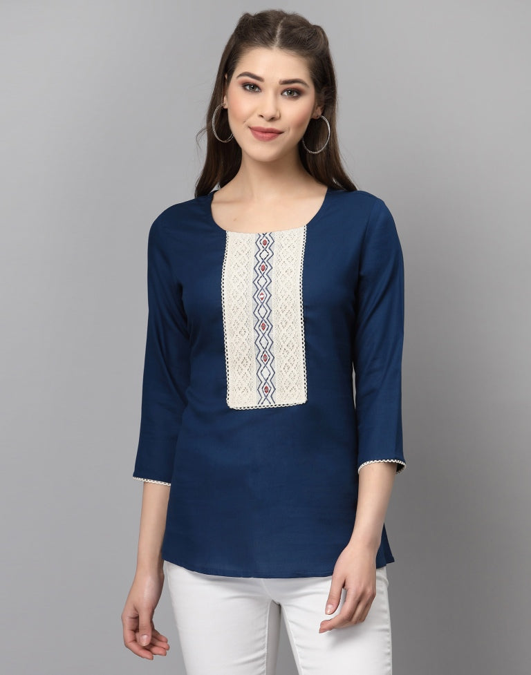 Dark Blue Embroidered Top | Sudathi