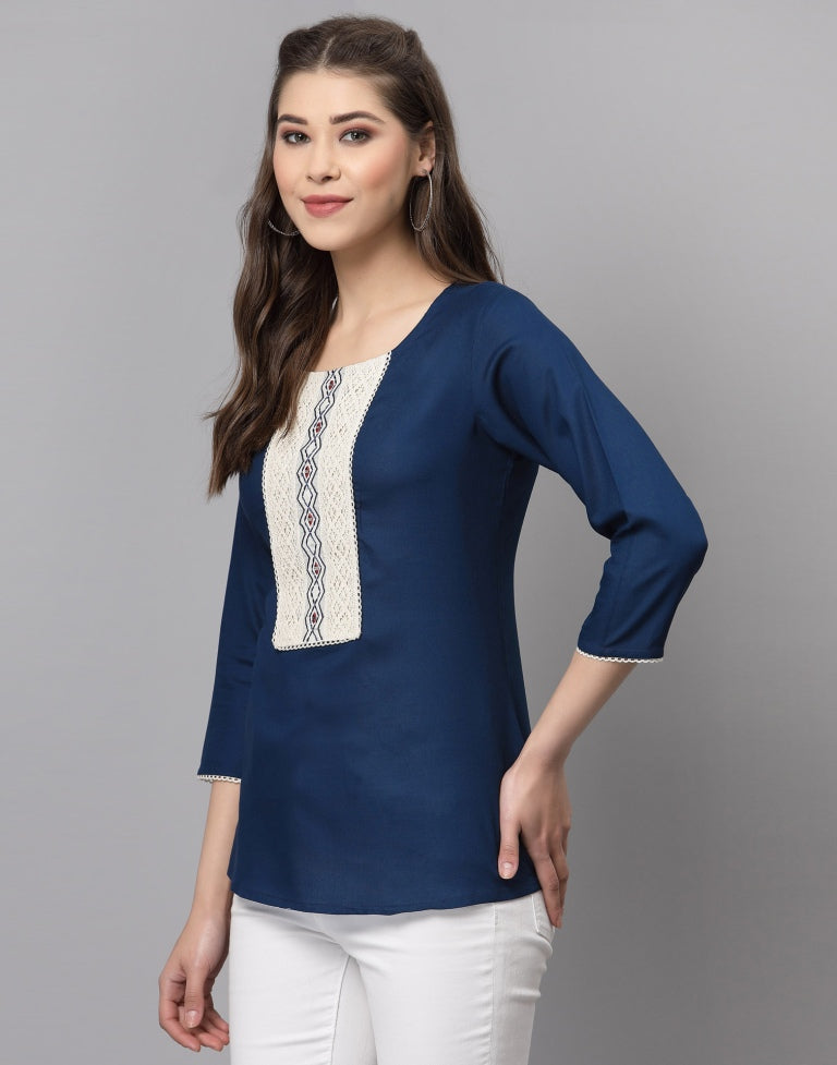 Dark Blue Embroidered Top | Sudathi
