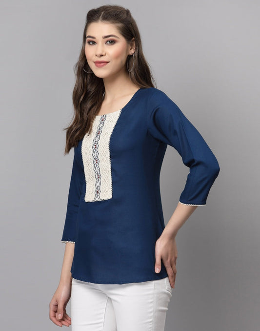 Dark Blue Embroidered Top | Sudathi