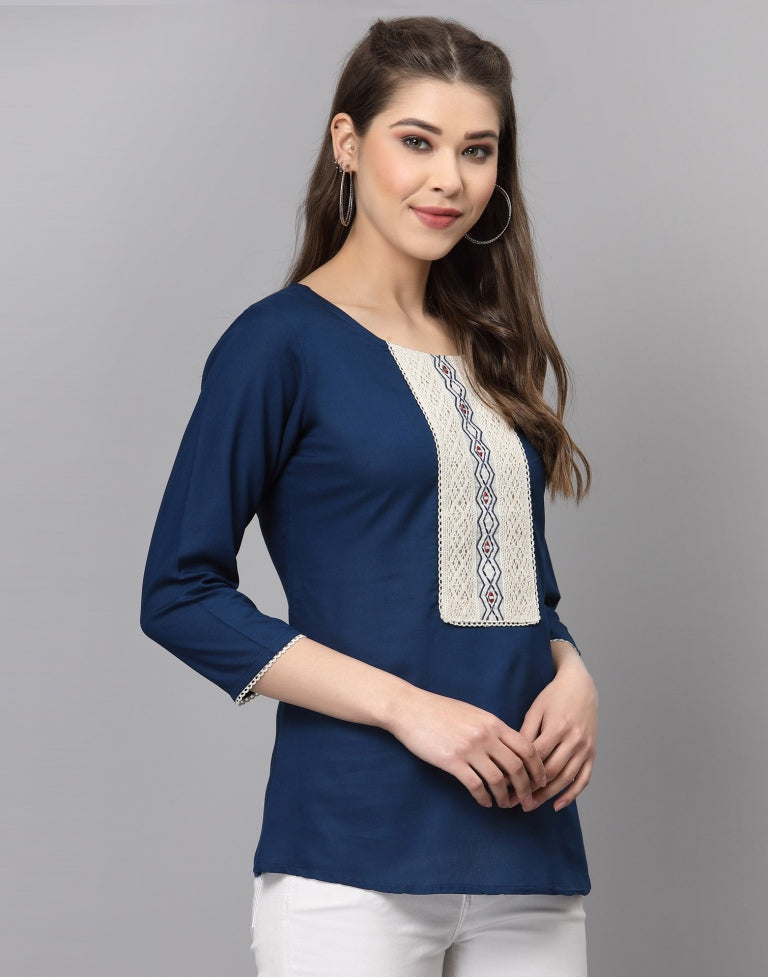 Dark Blue Embroidered Top | Sudathi
