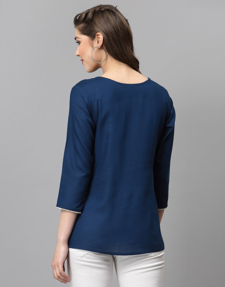 Dark Blue Embroidered Top | Sudathi