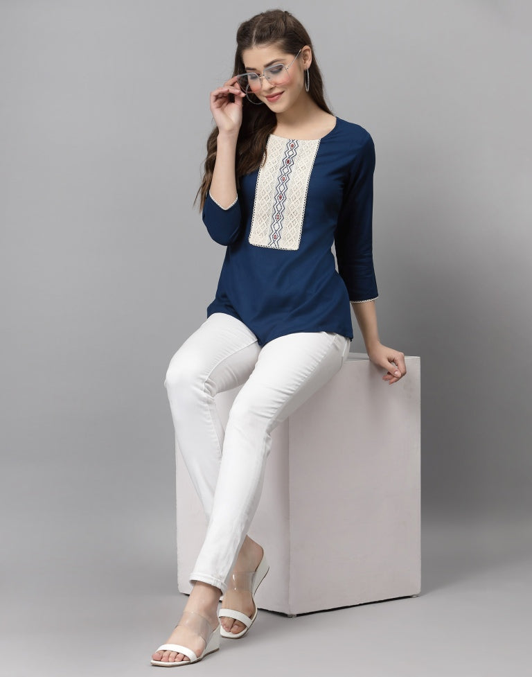 Dark Blue Embroidered Top | Sudathi