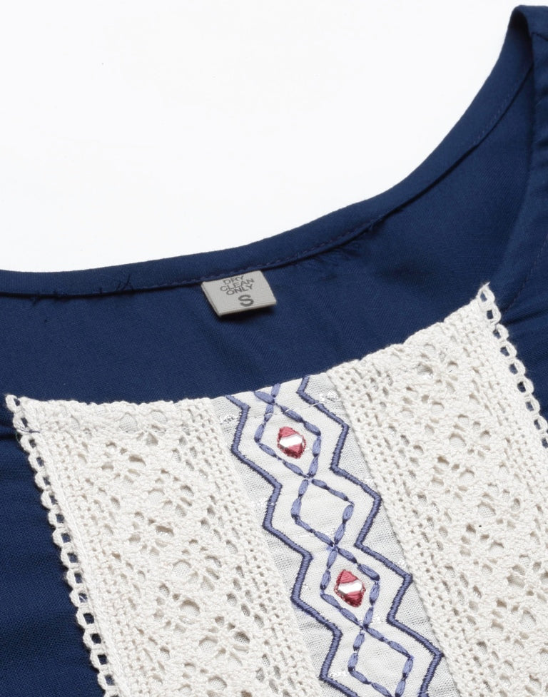 Dark Blue Embroidered Top | Sudathi