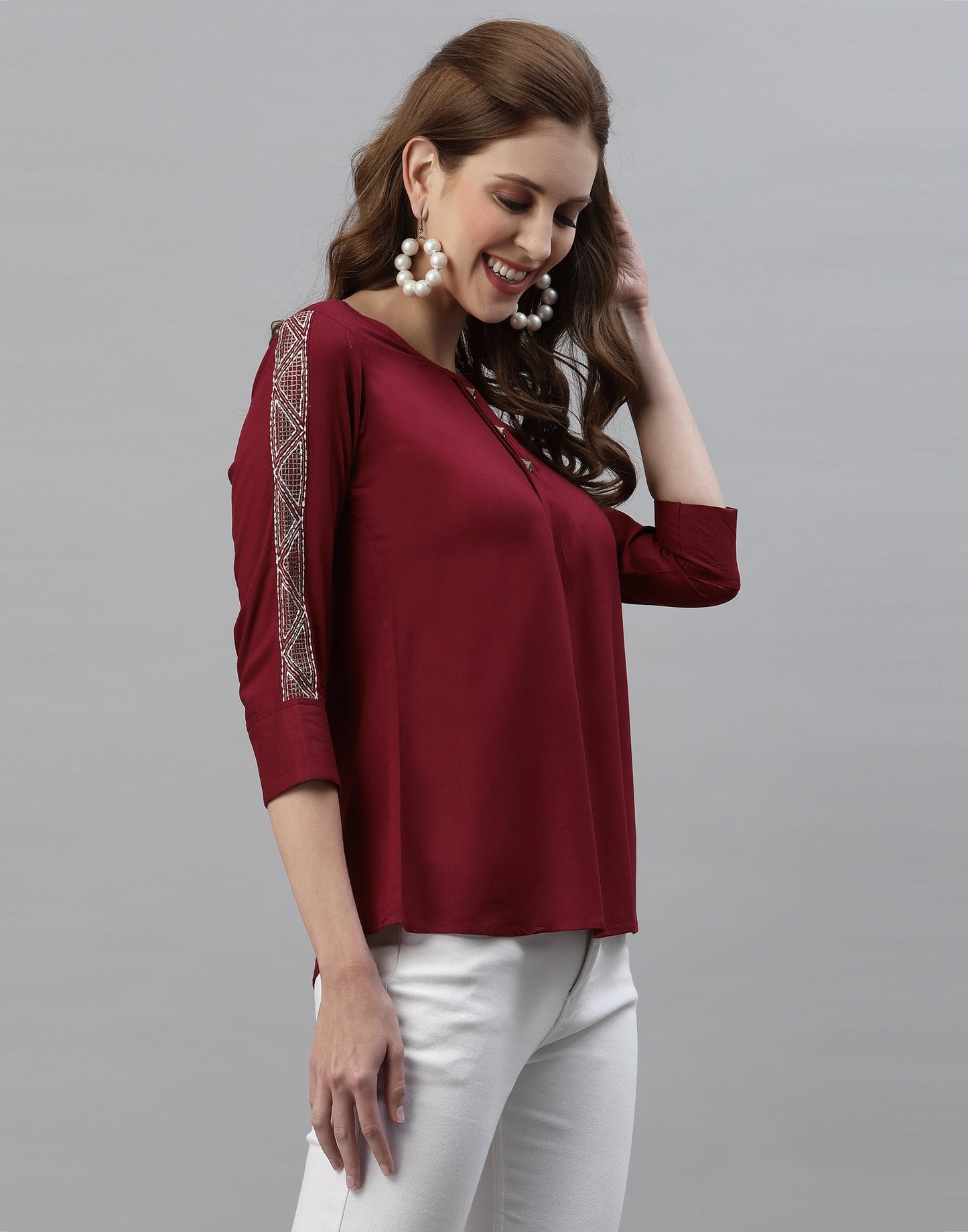 Maroon Pleated Neck Tops | Sudathi