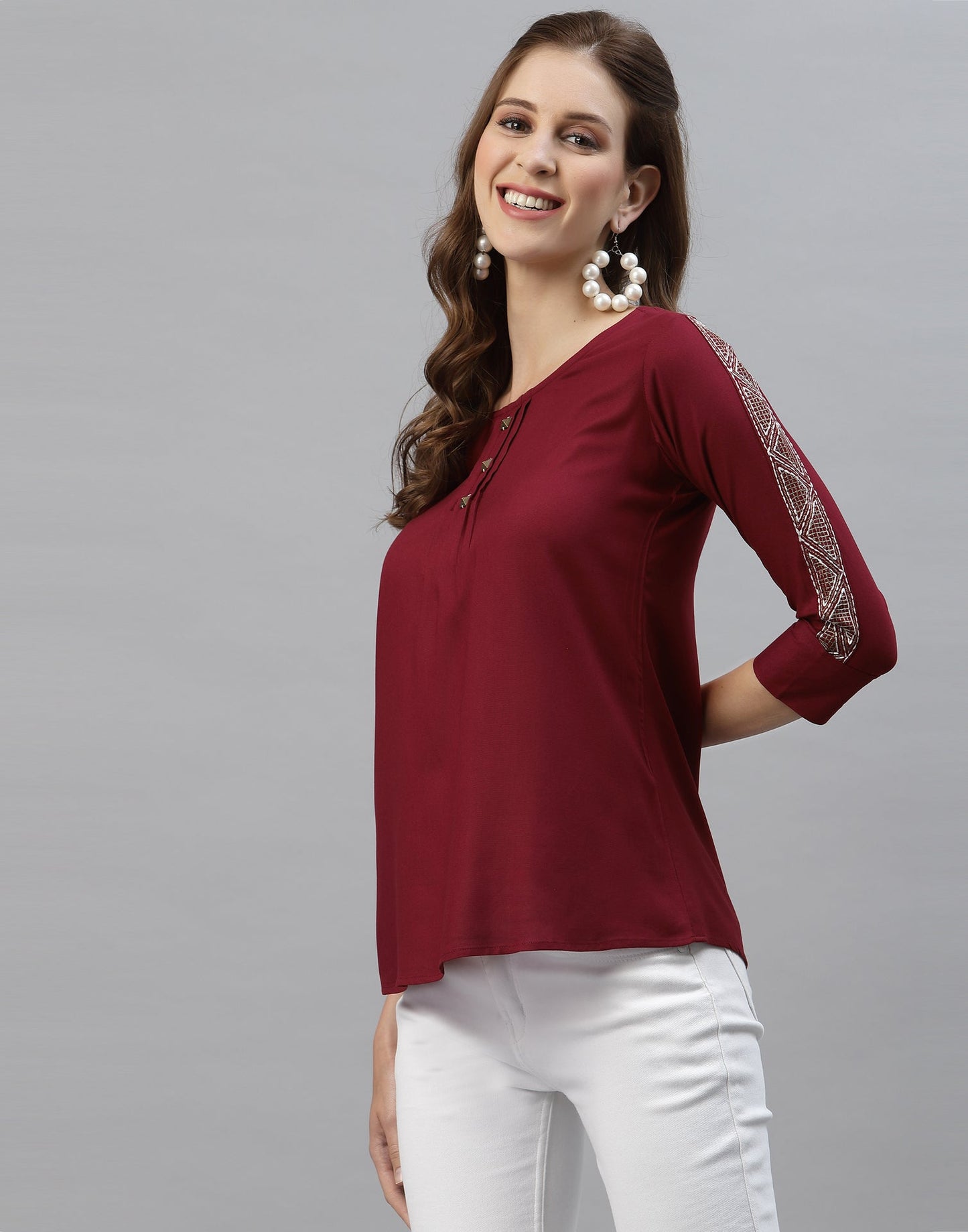 Maroon Pleated Neck Tops | Sudathi