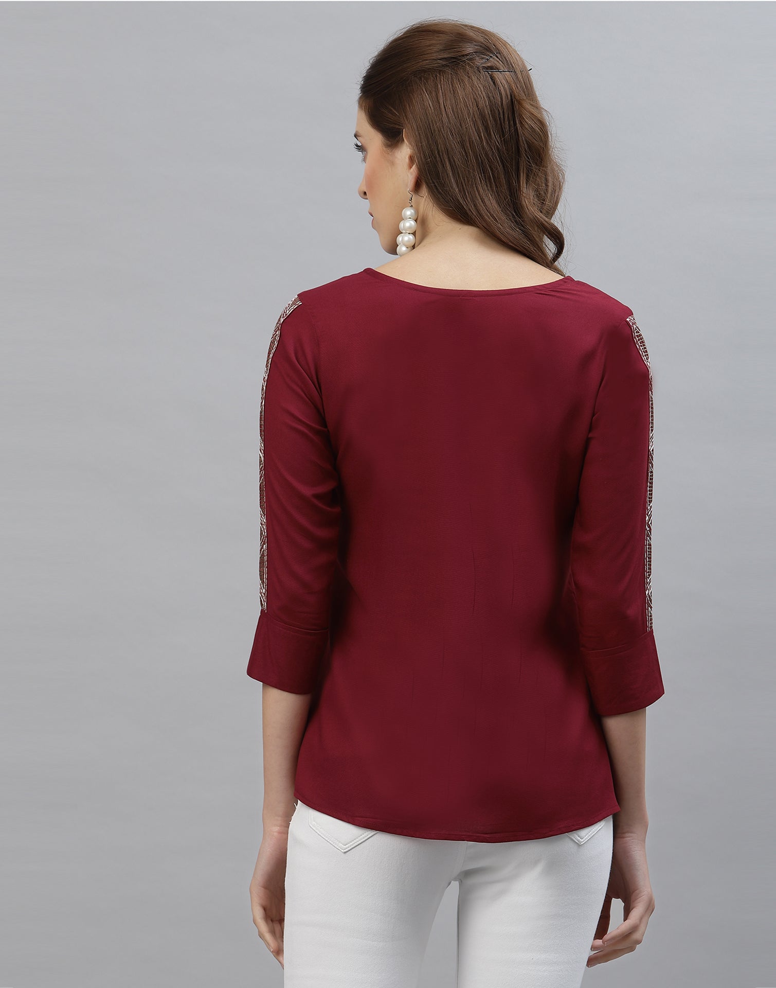 Maroon Pleated Neck Tops | Sudathi