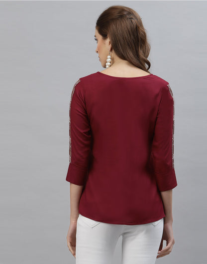 Maroon Pleated Neck Tops | Sudathi
