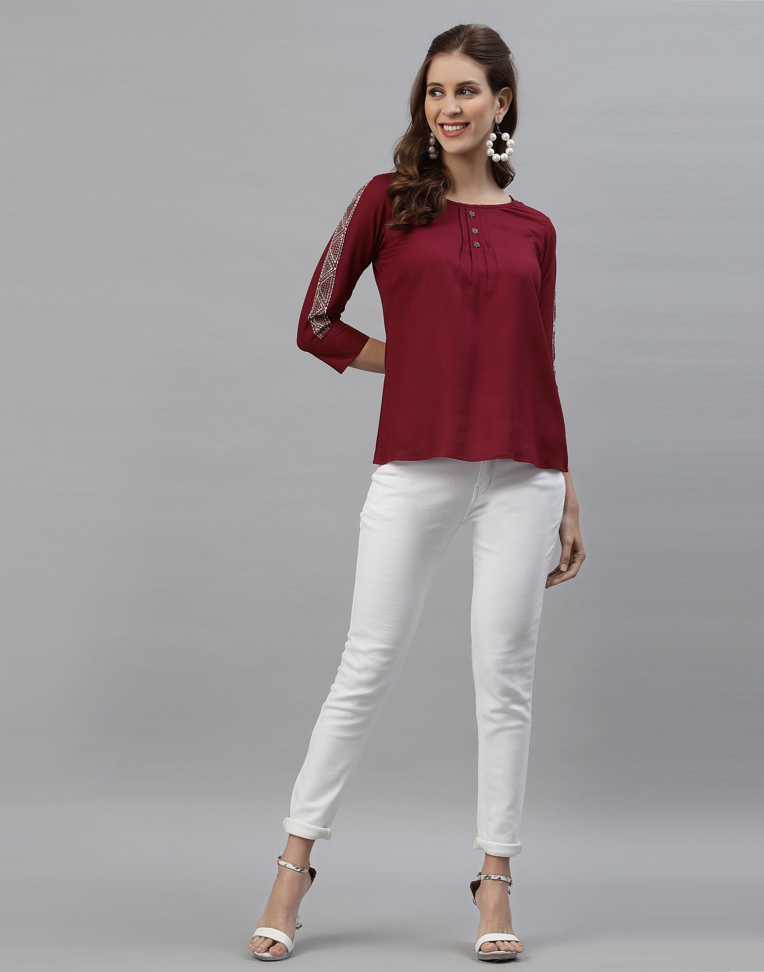 Maroon Pleated Neck Tops | Sudathi