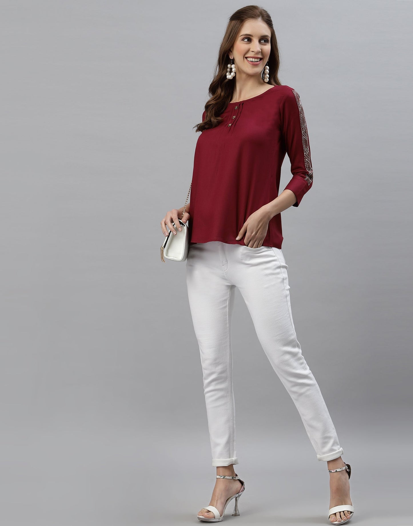 Maroon Pleated Neck Tops | Sudathi